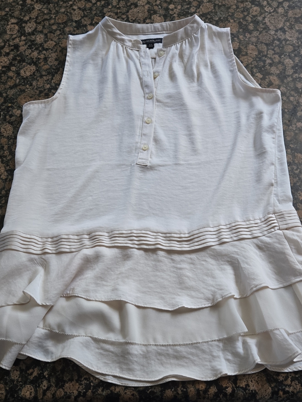 Banana Republic White Sleeveless Bl9use with Layered Ruffle Hem